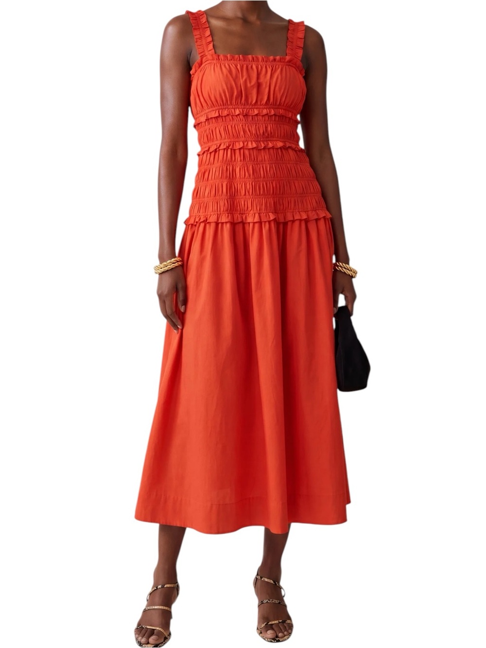 Few Moda o.p.t. Smocked Square-Neck Midi Sundress Burnt Orange NWT